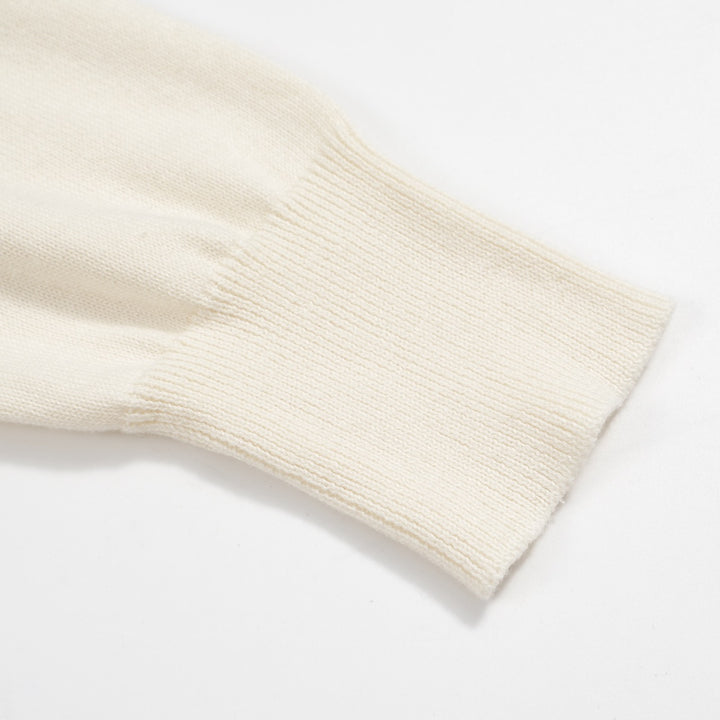 Pull en tricot brodé pour hommes des années 70 – Pull rétro crème avec détail de col floral