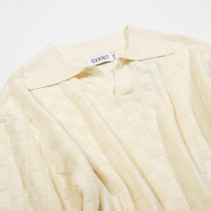 Polo col V homme blanc abricot texture rétro