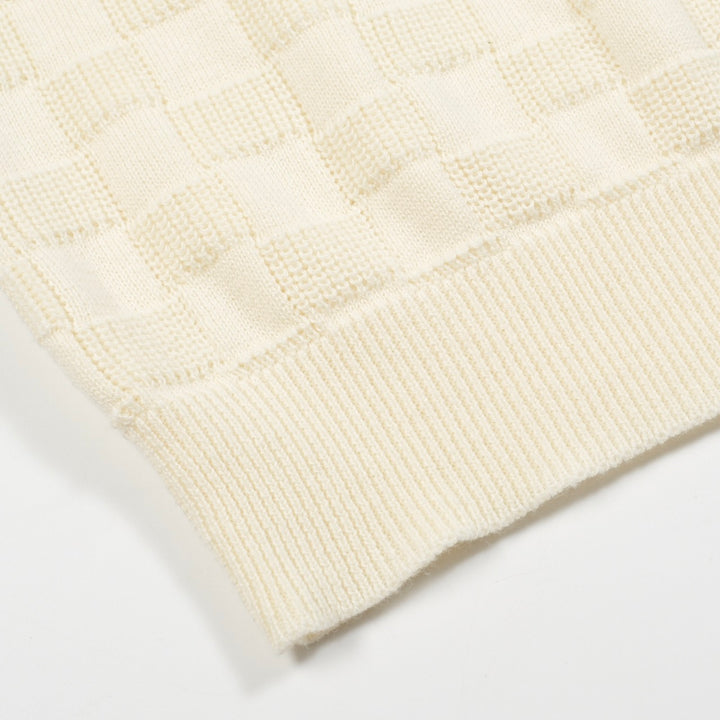 Polo col V homme blanc abricot texture rétro