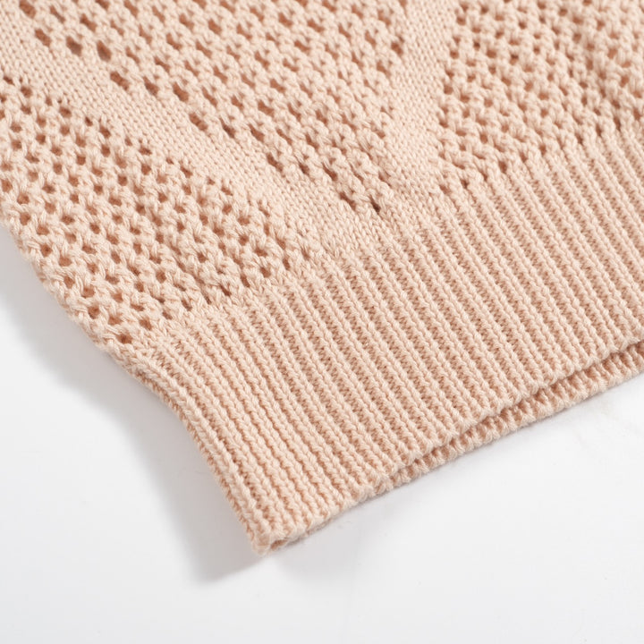 Men's apricot vintage skeletonized knitted V-neck polo