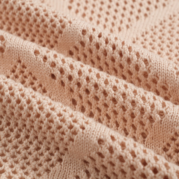 Men's apricot vintage skeletonized knitted V-neck polo