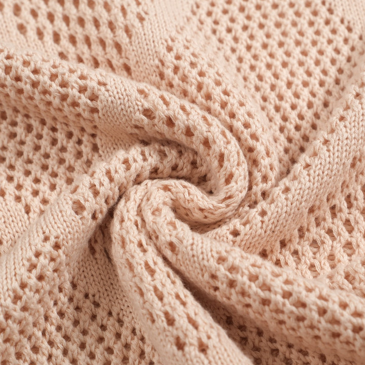 Men's apricot vintage skeletonized knitted V-neck polo