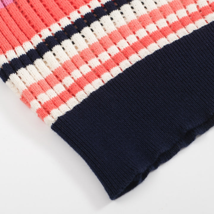 Pólo masculino de malha vazada com listras multicoloridas