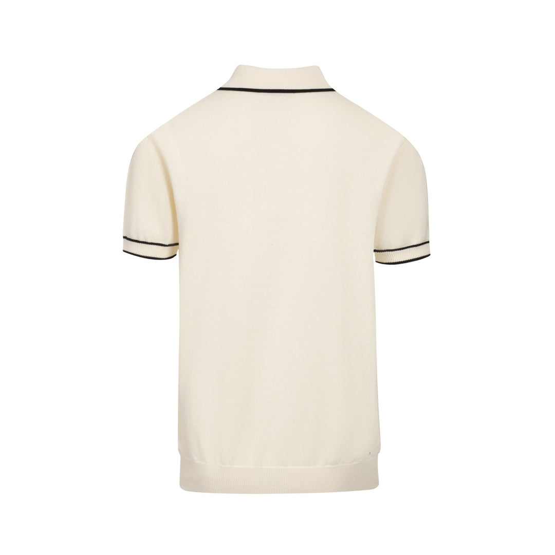 Polo de punto de crema moda de 60 años para hombres - moldura de punta negra
