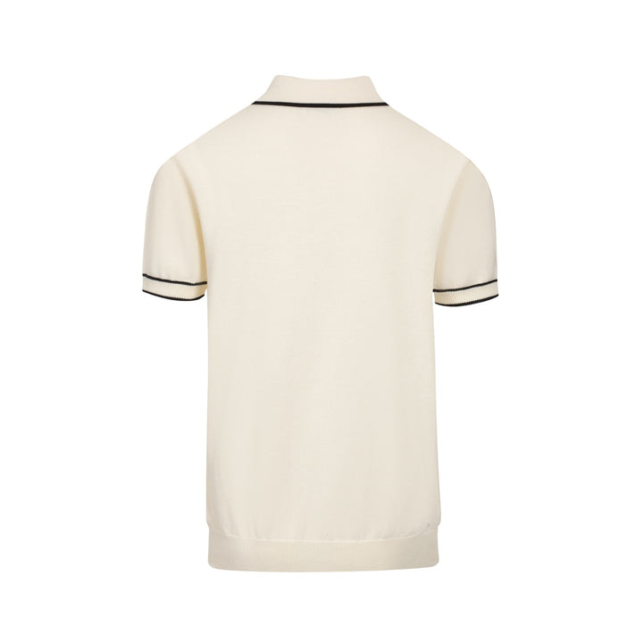 Polo masculino de malha Mod Cream dos anos 60 – acabamento preto