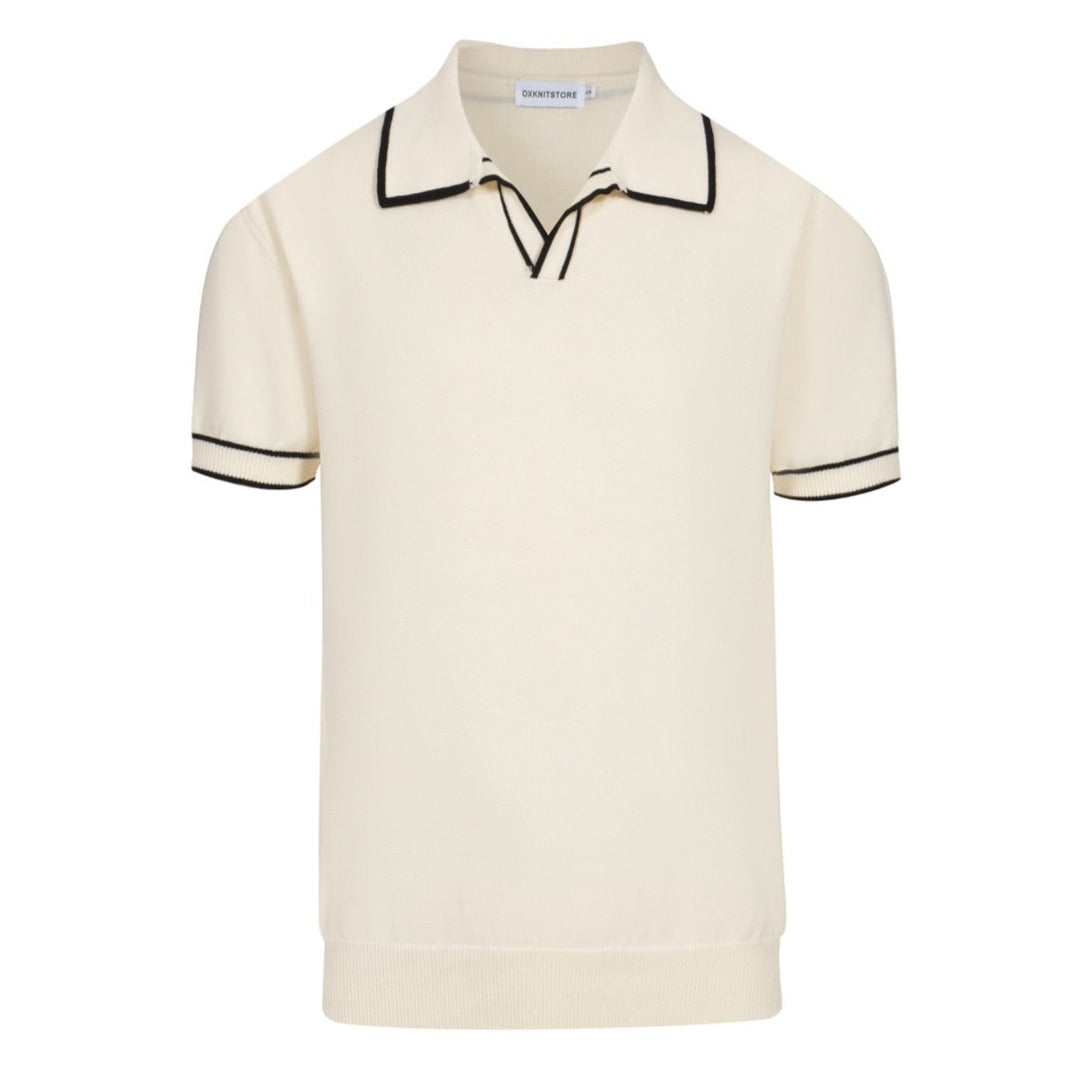 Polo de punto de crema moda de 60 años para hombres - moldura de punta negra