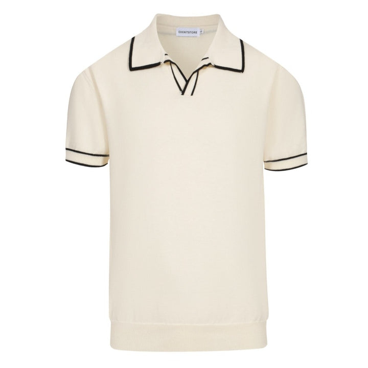Polo masculino de malha Mod Cream dos anos 60 – acabamento preto