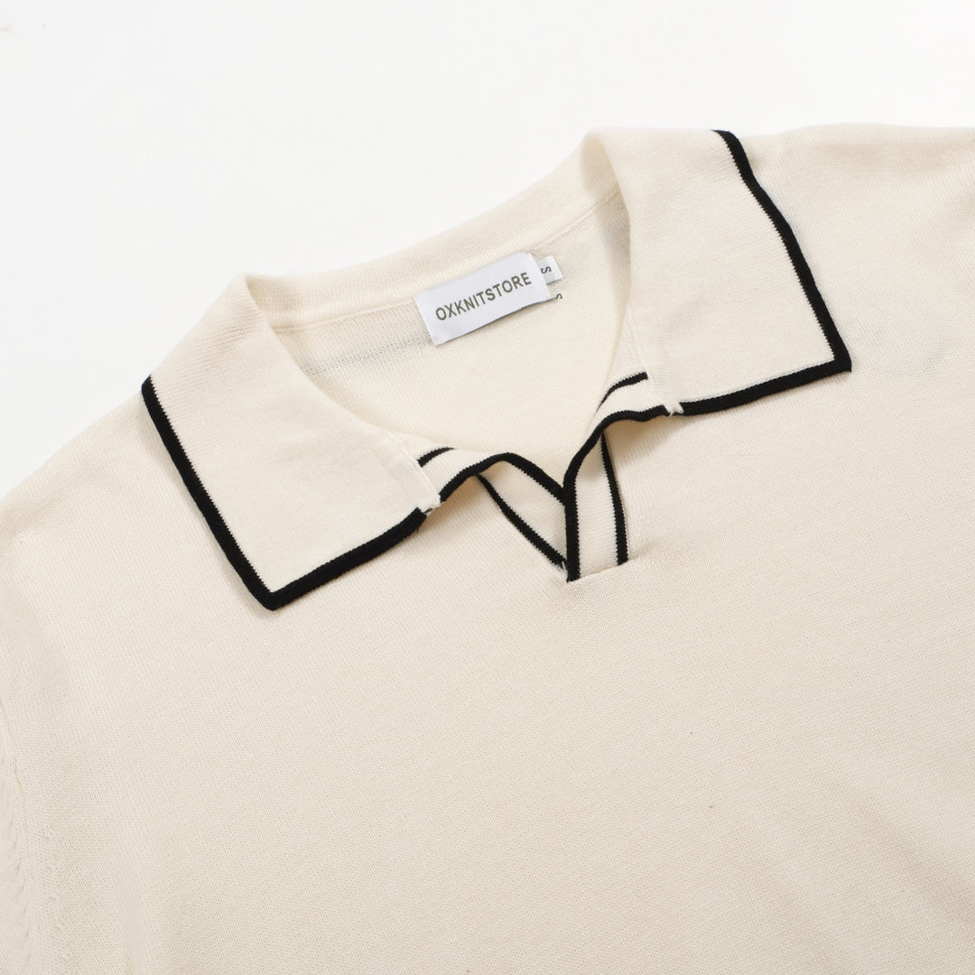 Polo de punto de crema moda de 60 años para hombres - moldura de punta negra
