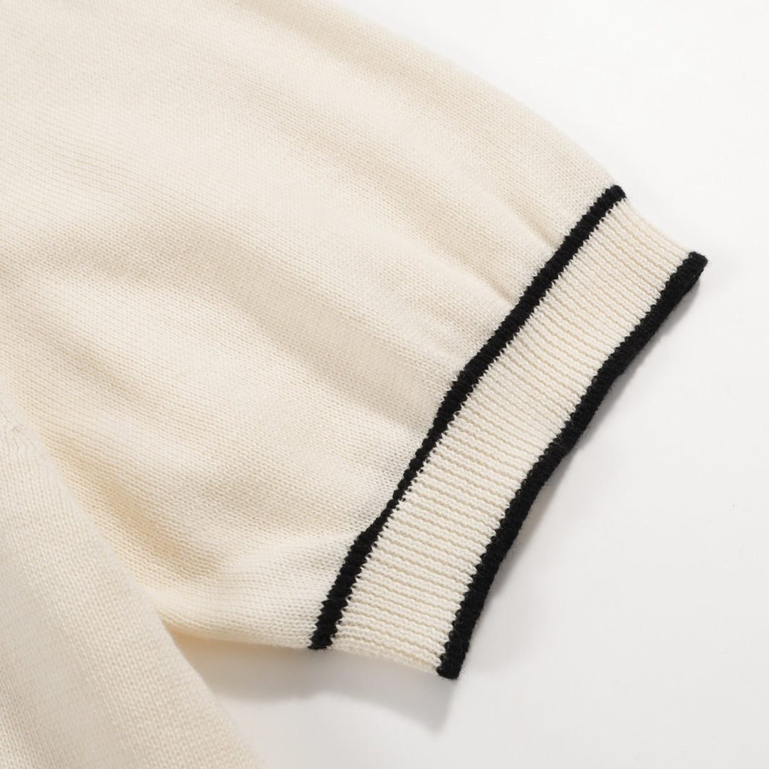 Polo de punto de crema moda de 60 años para hombres - moldura de punta negra