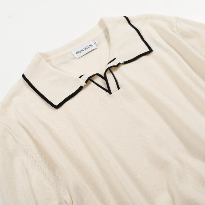 Polo masculino de malha Mod Cream dos anos 60 – acabamento preto