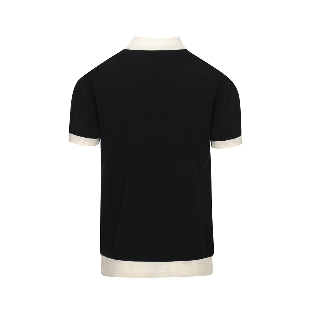 Mod noir années 60 pour homme & Polo blanc oversize en maille fleurie – Chemise rétro boutonnée