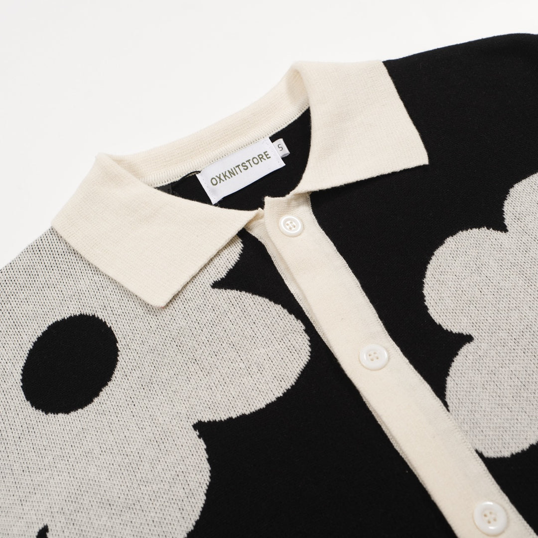 Mod noir années 60 pour homme & Polo blanc oversize en maille fleurie – Chemise rétro boutonnée