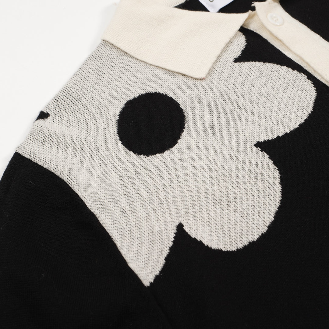 Mod noir années 60 pour homme & Polo blanc oversize en maille fleurie – Chemise rétro boutonnée