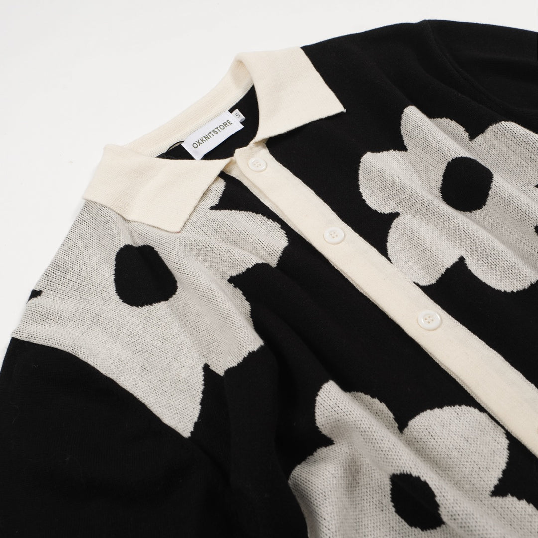 Mod noir années 60 pour homme & Polo blanc oversize en maille fleurie – Chemise rétro boutonnée
