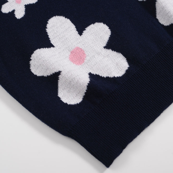Polo masculino de malha margarida azul marinho dos anos 70 – gola retrô rosa