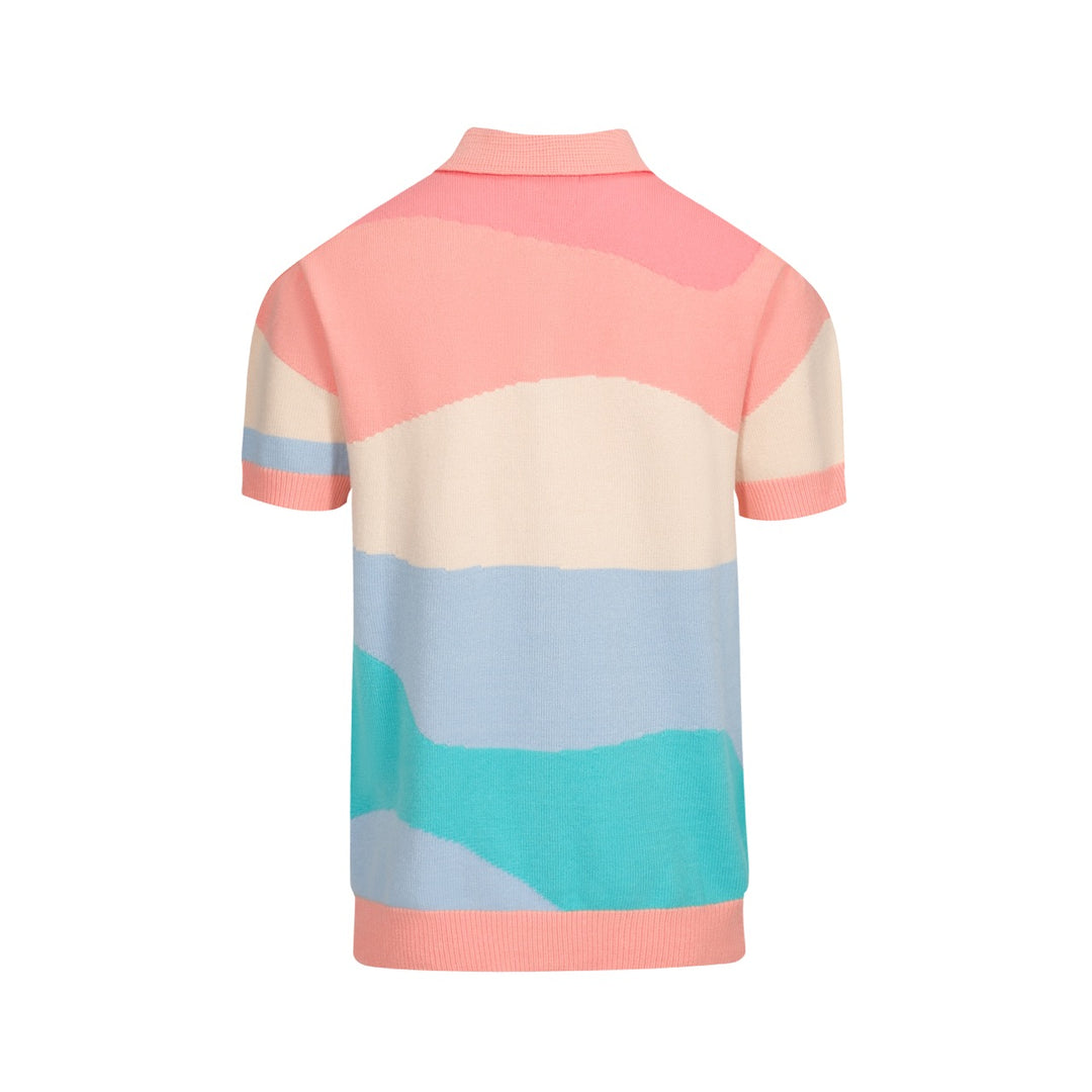 Chemise en tricot pastel pour hommes des années 70 – boutonnée à blocs de couleurs abstraits