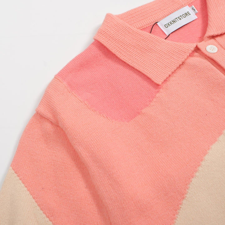 Chemise en tricot pastel pour hommes des années 70 – boutonnée à blocs de couleurs abstraits