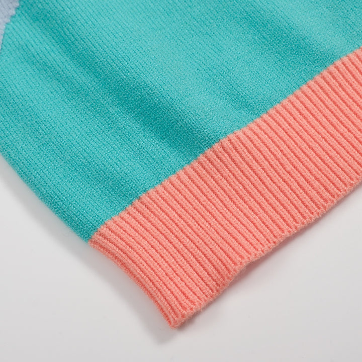 Chemise en tricot pastel pour hommes des années 70 – boutonnée à blocs de couleurs abstraits