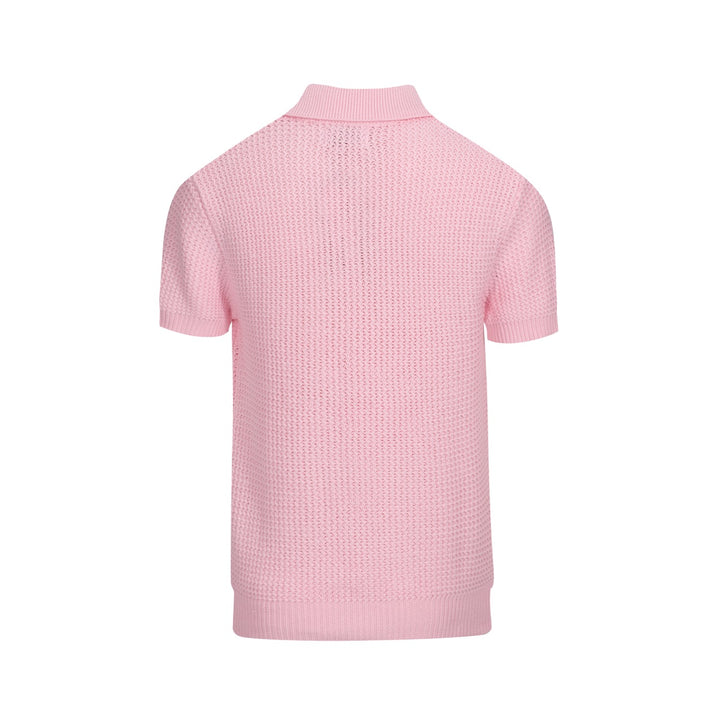Heren 60s Mod Pink Waffle Knit Polo - Lichtgewicht retro shirt met V-hals