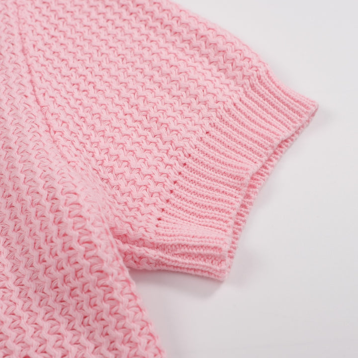 Heren 60s Mod Pink Waffle Knit Polo - Lichtgewicht retro shirt met V-hals