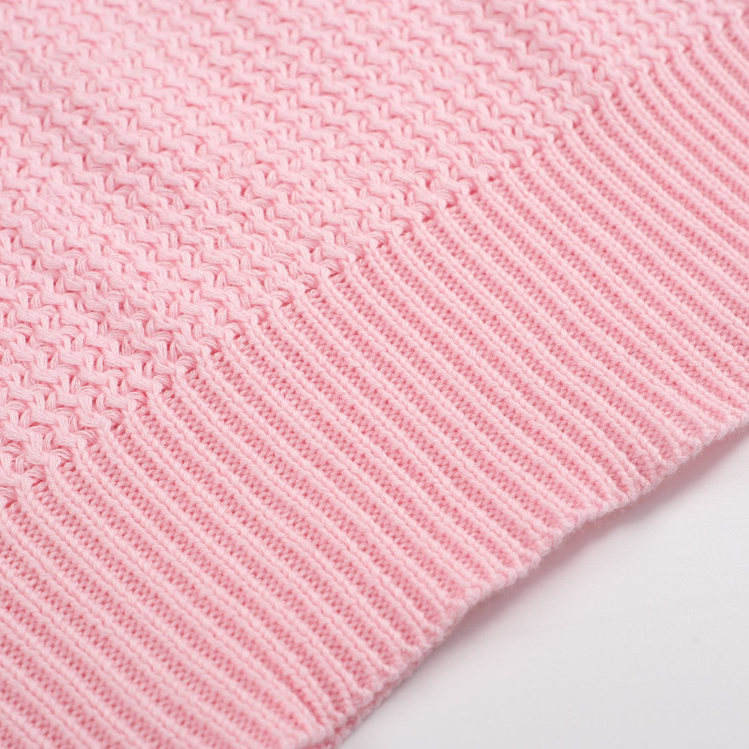 Heren 60s Mod Pink Waffle Knit Polo - Lichtgewicht retro shirt met V-hals