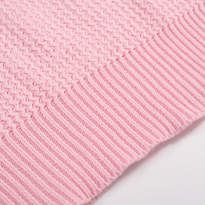 Heren 60s Mod Pink Waffle Knit Polo - Lichtgewicht retro shirt met V-hals