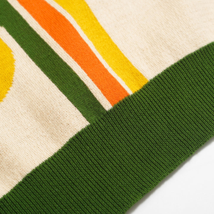 Retro strik polo til mænd – Vintage cremeknapper med 70'er geometrisk grafik