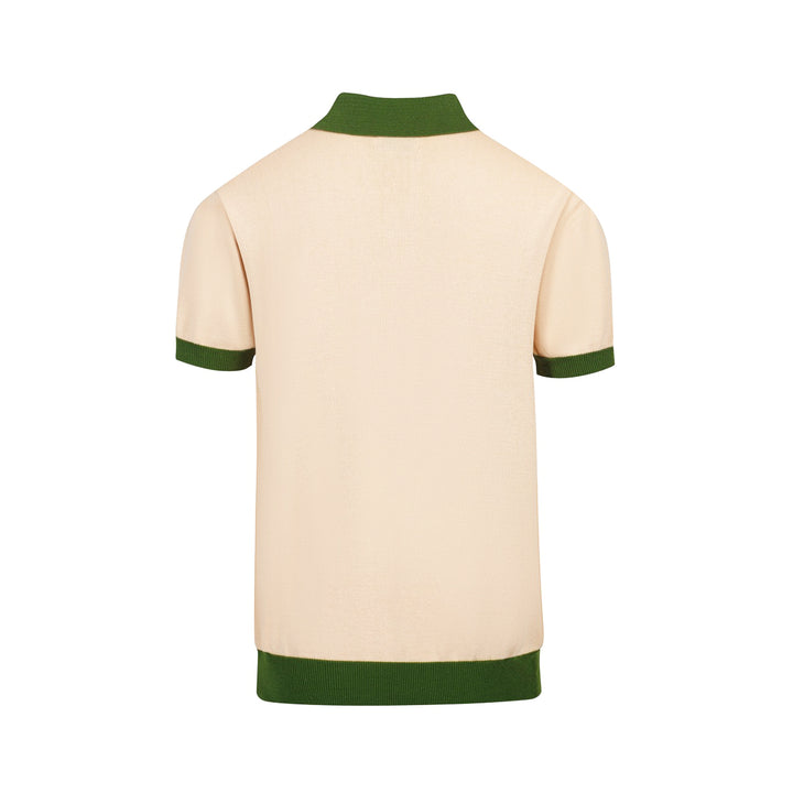 Retro strik polo til mænd – Vintage cremeknapper med 70'er geometrisk grafik
