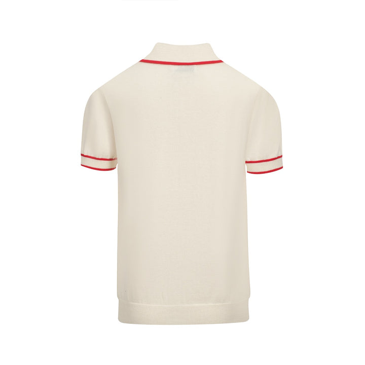 Men’s Vintage Knit Polo – Retro Cream Button-Up with Rose Embroidery
