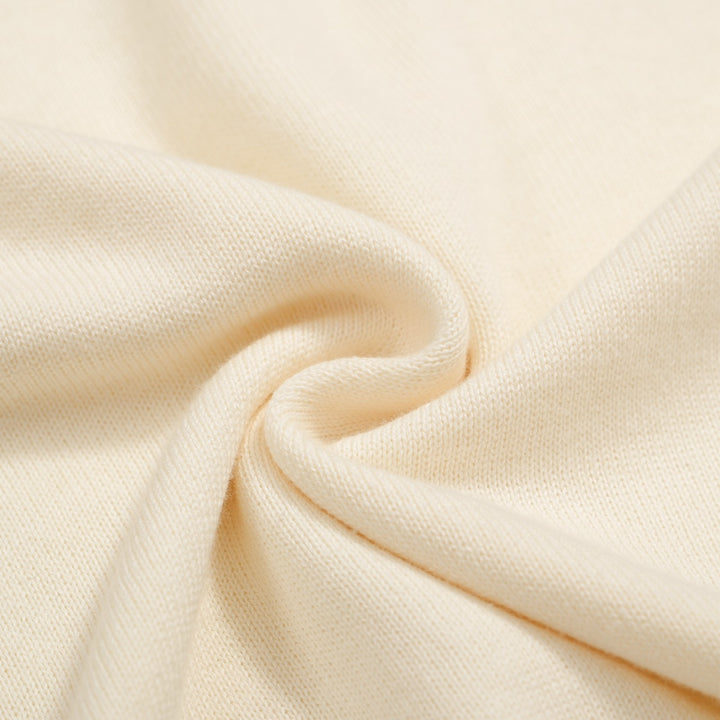 Men’s Vintage Knit Polo – Retro Cream Button-Up with Rose Embroidery