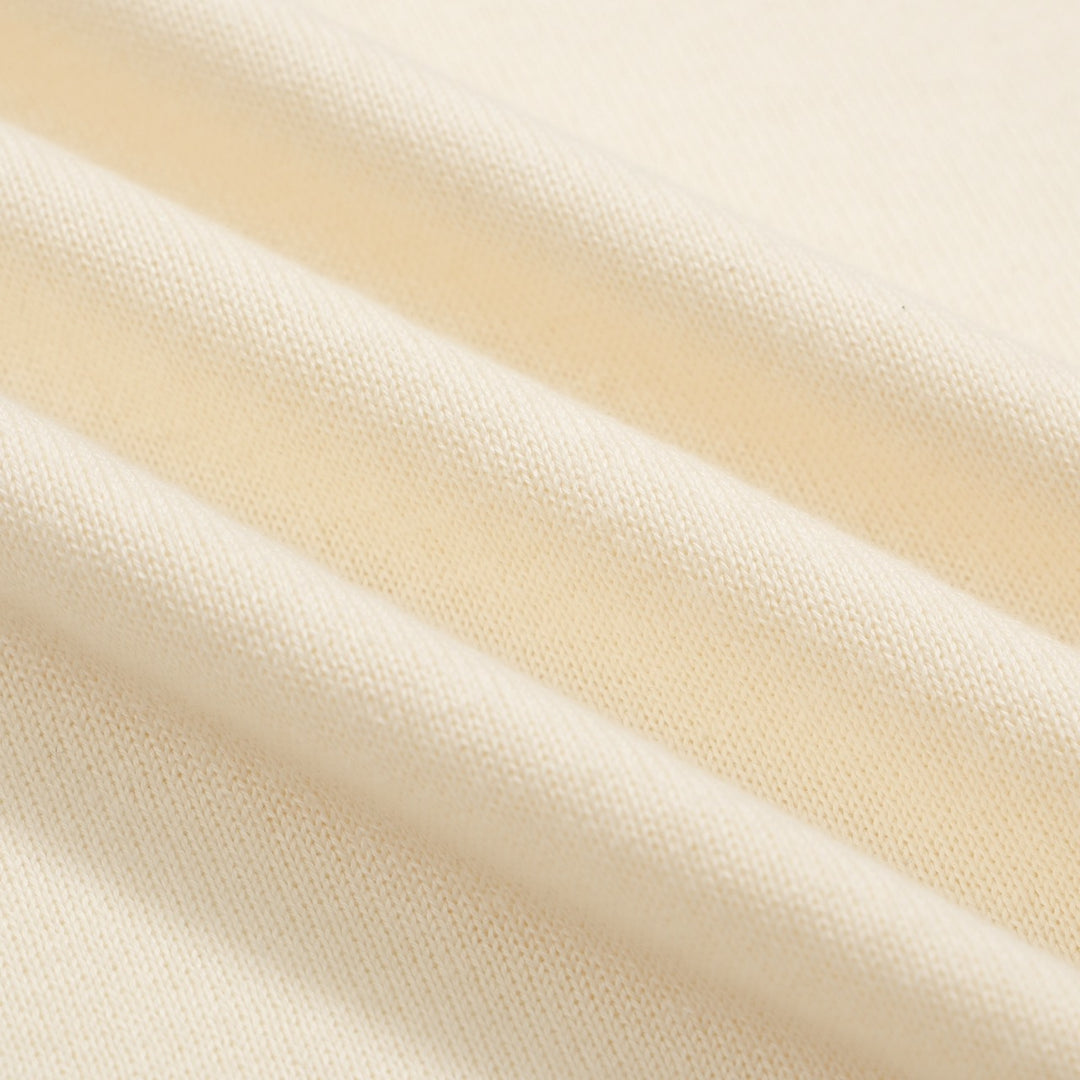 Men’s Vintage Knit Polo – Retro Cream Button-Up with Rose Embroidery