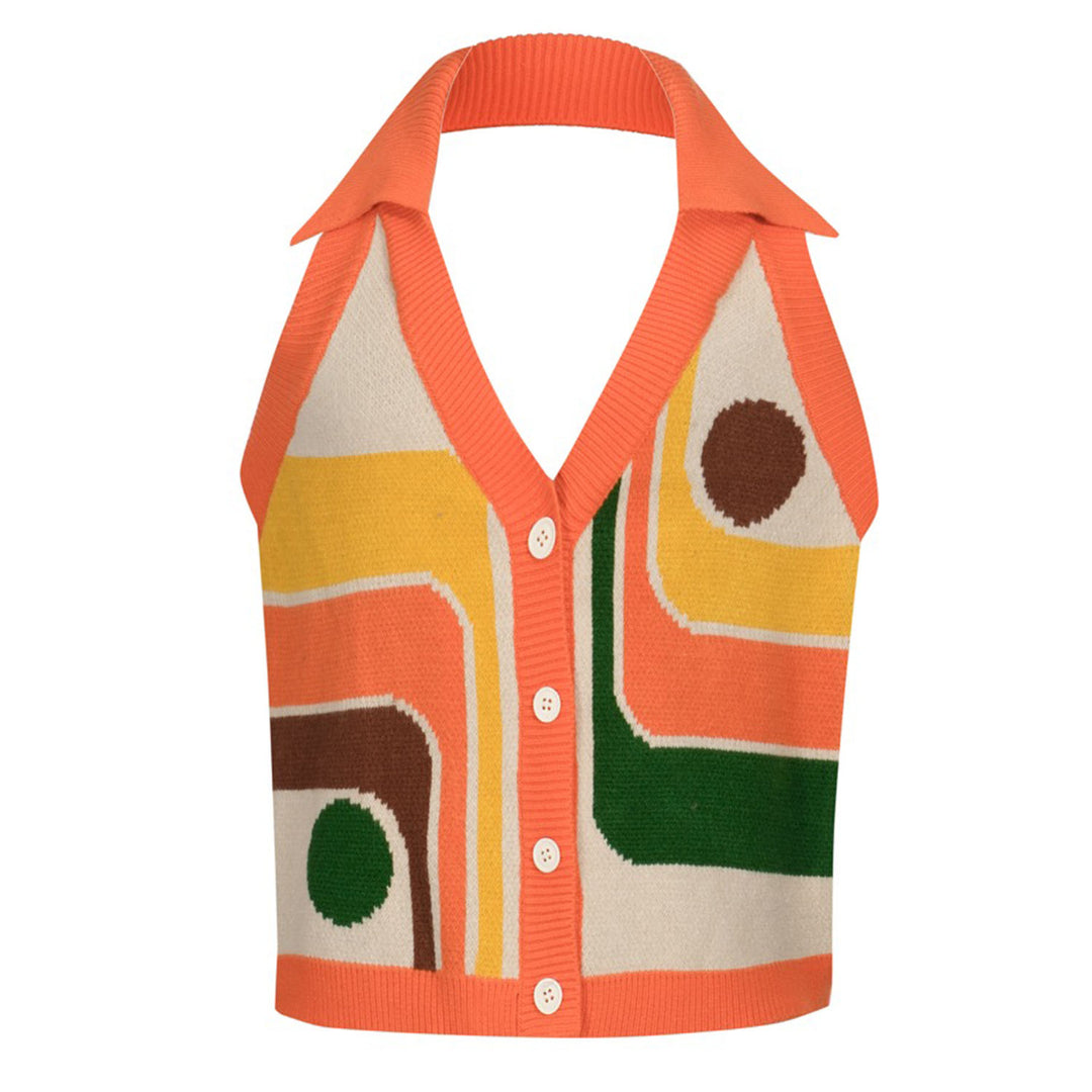 Colete feminino de malha artística multicolorida