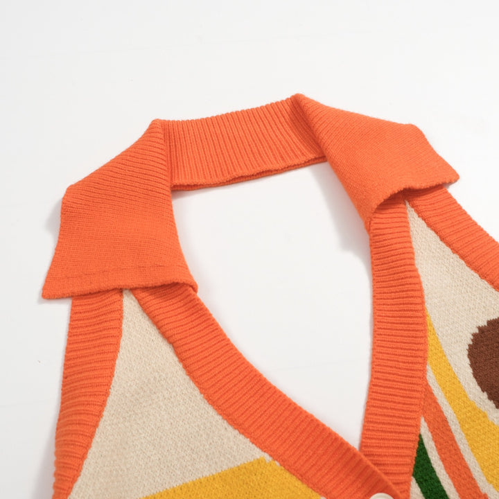 Colete feminino de malha artística multicolorida