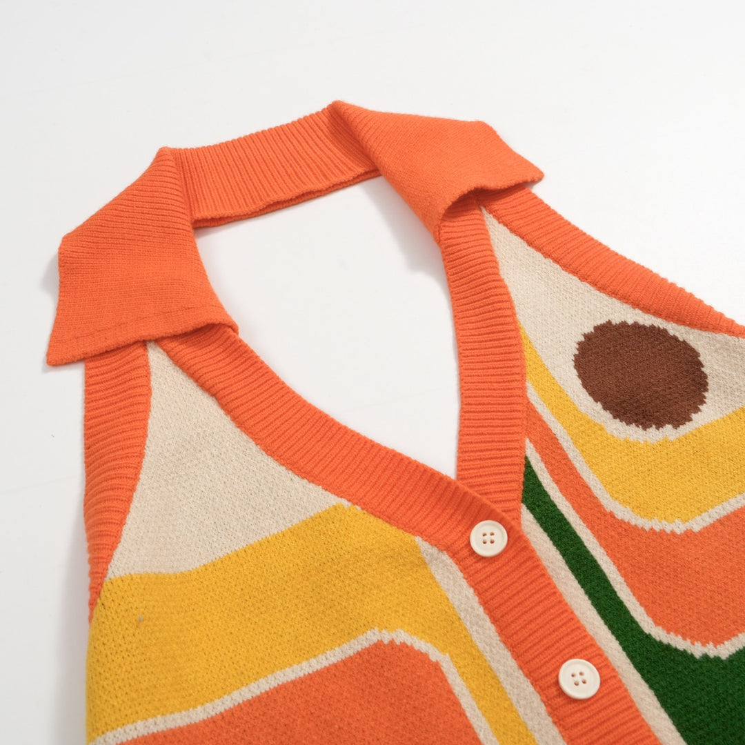 Colete feminino de malha artística multicolorida