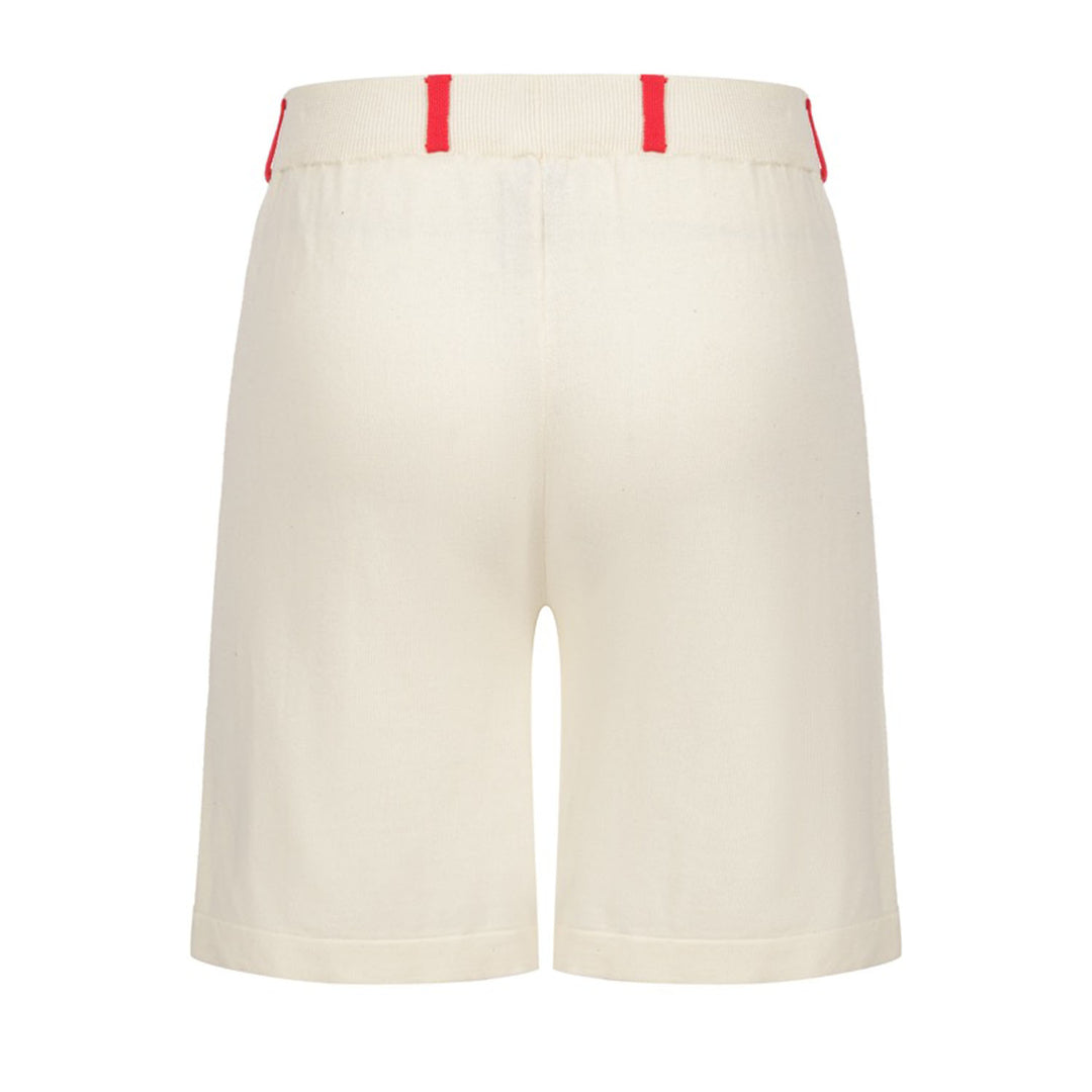 Men’s Retro Rose Knit Shorts – Vintage Cream with Red Embroidery & Trim