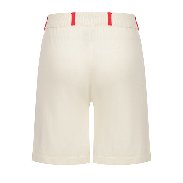 Men’s Retro Rose Knit Shorts – Vintage Cream with Red Embroidery & Trim