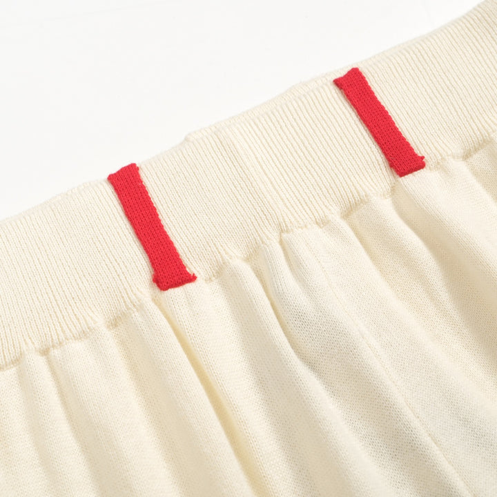 Men’s Retro Rose Knit Shorts – Vintage Cream with Red Embroidery & Trim
