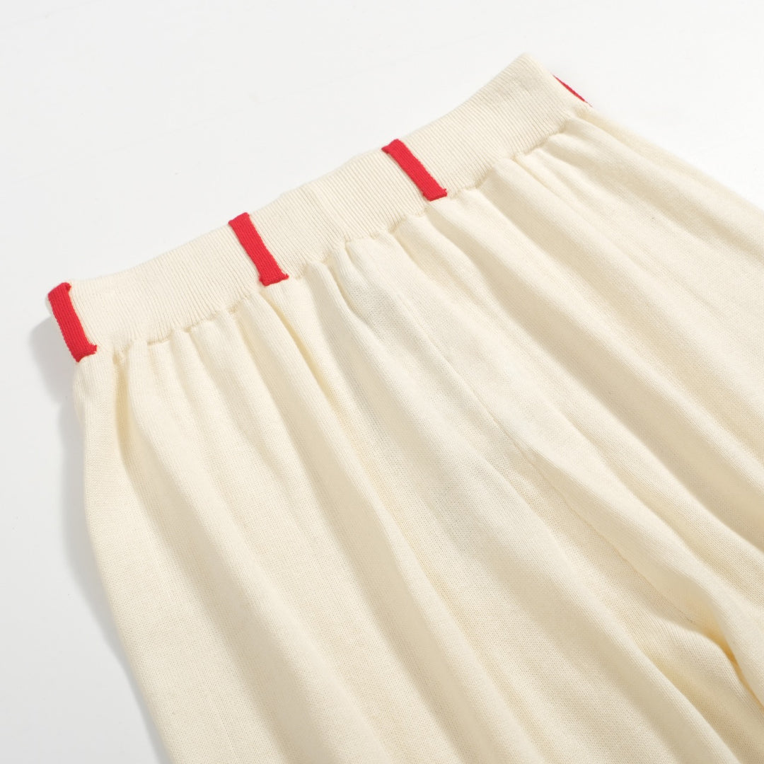 Men’s Retro Rose Knit Shorts – Vintage Cream with Red Embroidery & Trim