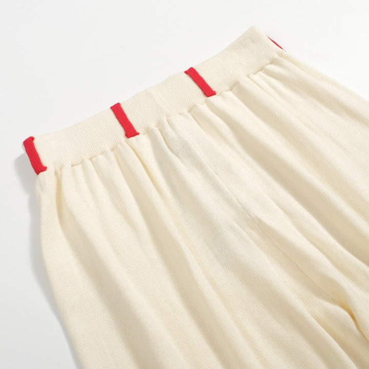 Men’s Retro Rose Knit Shorts – Vintage Cream with Red Embroidery & Trim