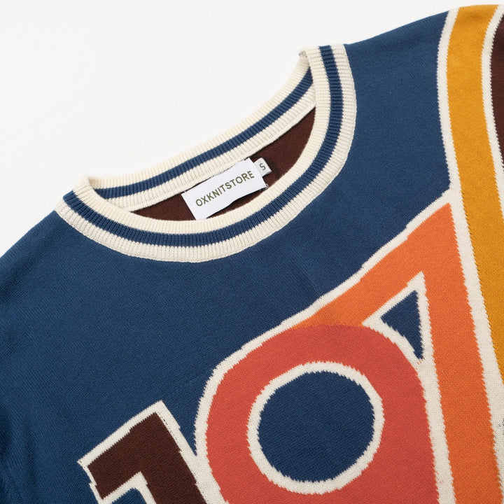 Camiseta masculina de malha gráfica dos anos 70 – Camisa retrô “1976” Colorblock