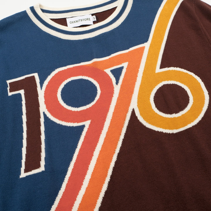 Camiseta masculina de malha gráfica dos anos 70 – Camisa retrô “1976” Colorblock