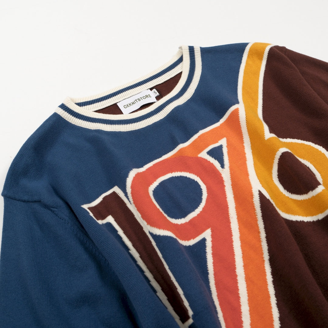 Camiseta masculina de malha gráfica dos anos 70 – Camisa retrô “1976” Colorblock