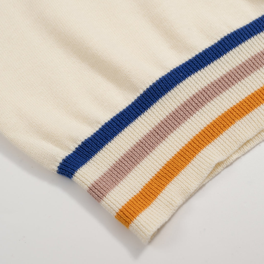 Herre 60'er Mod Cream Knit Polo – Multicolor tippet trim