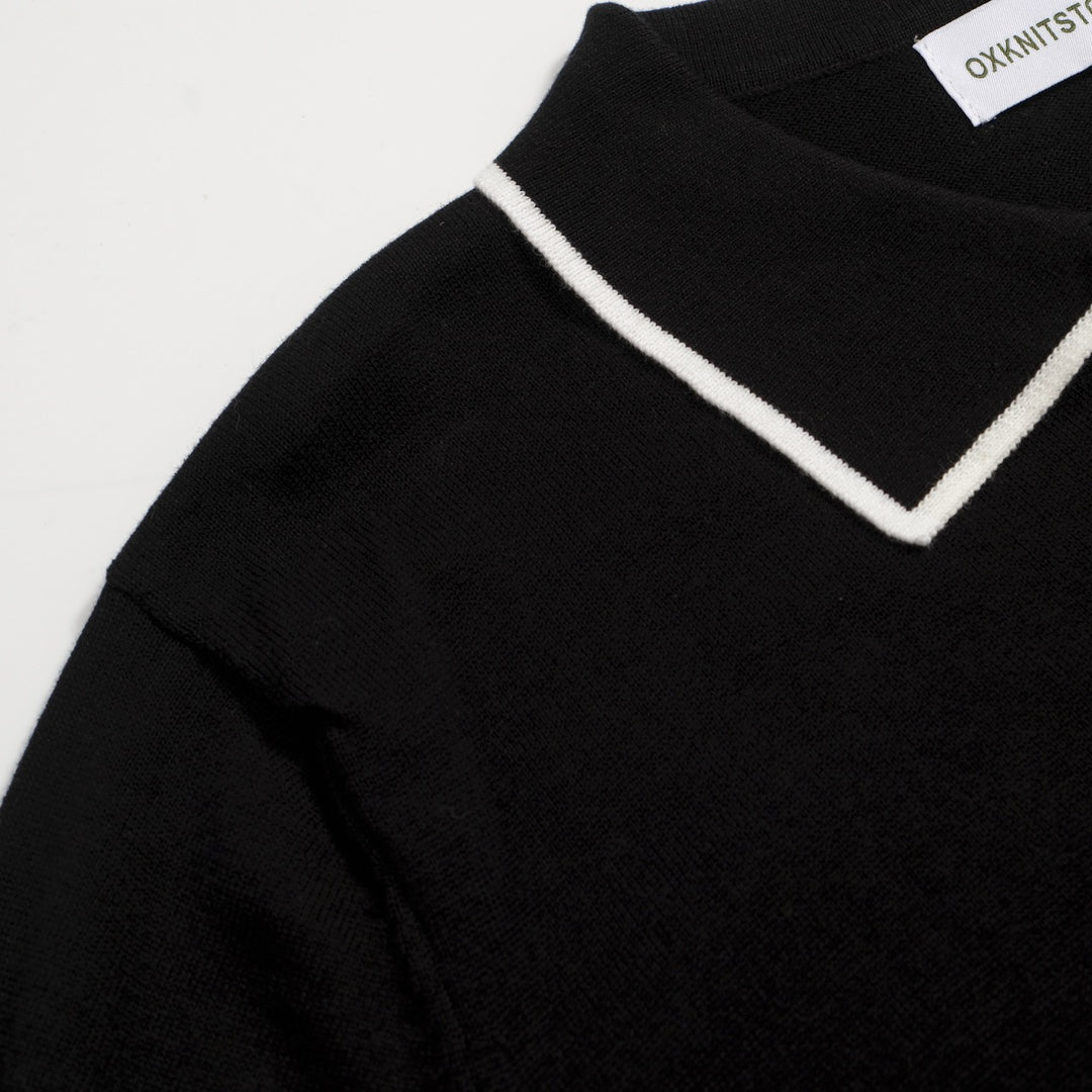 Ανδρικό 70s Black Mod Polo – Πλεκτό ρετρό πουκάμισο με μύτη με αντίθεση