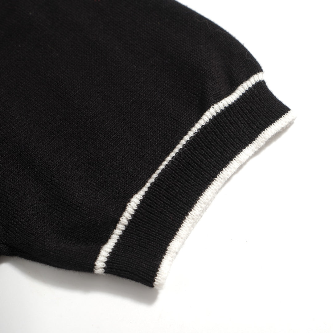 Ανδρικό 70s Black Mod Polo – Πλεκτό ρετρό πουκάμισο με μύτη με αντίθεση