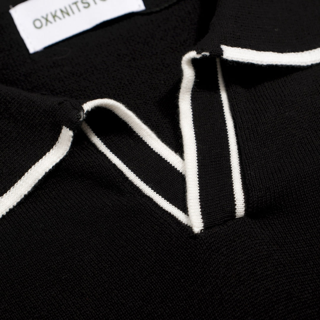 Ανδρικό 70s Black Mod Polo – Πλεκτό ρετρό πουκάμισο με μύτη με αντίθεση