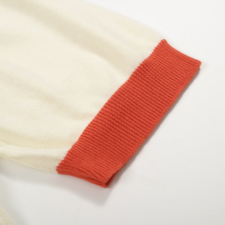 Men’s Retro 1972 Knit Polo Shirt – Vintage Graphic Top in Cream, Olive & Orange