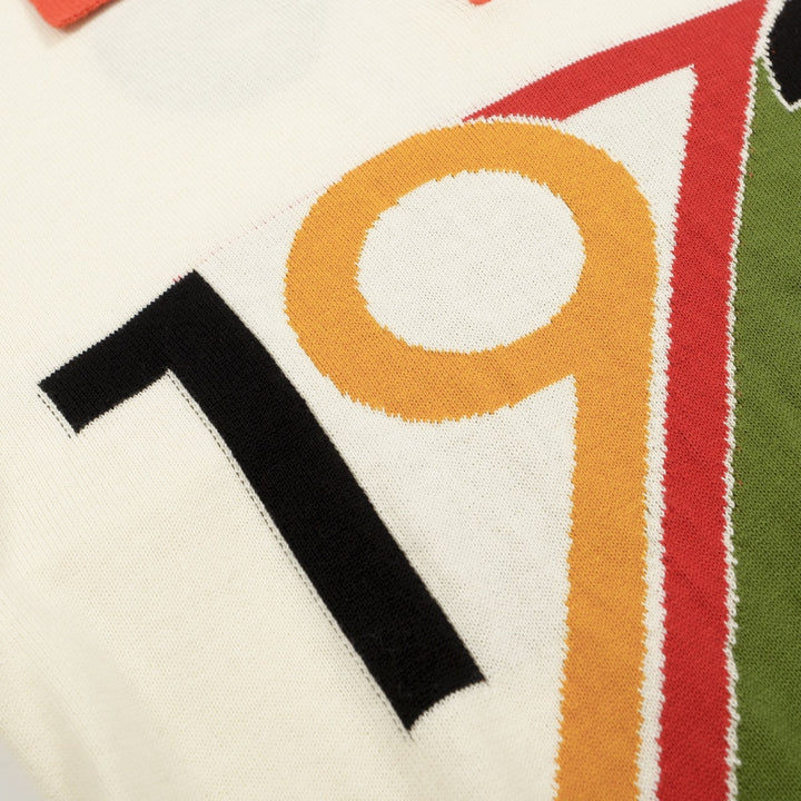 Men’s Retro 1972 Knit Polo Shirt – Vintage Graphic Top in Cream, Olive & Orange