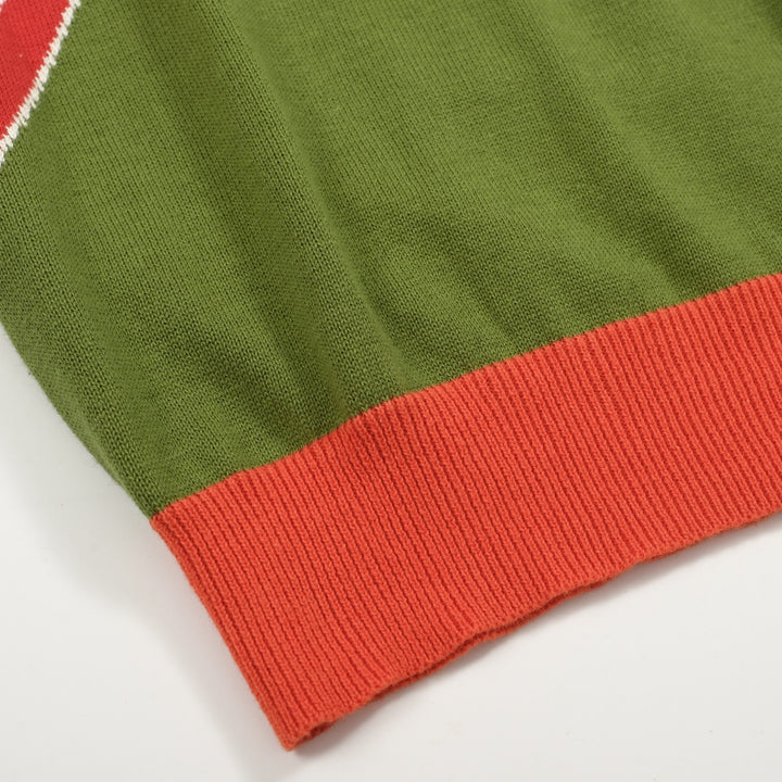 Men’s Retro 1972 Knit Polo Shirt – Vintage Graphic Top in Cream, Olive & Orange