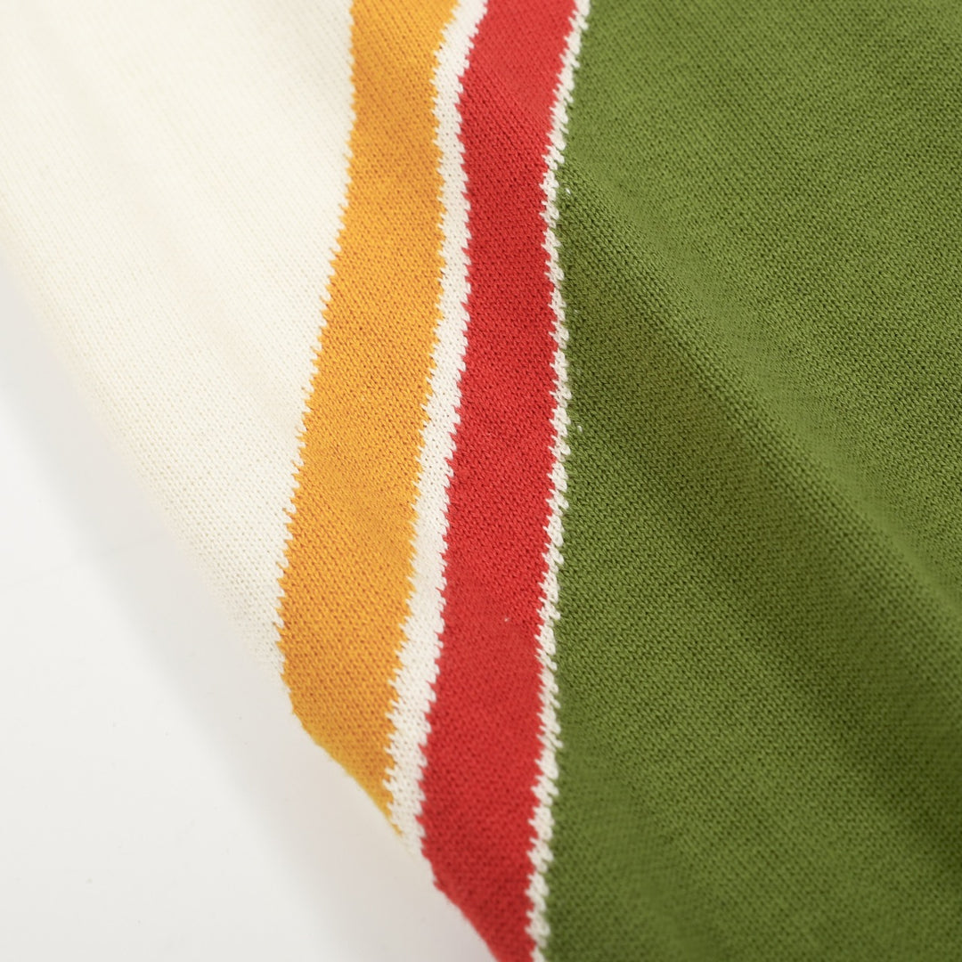 Men’s Retro 1972 Knit Polo Shirt – Vintage Graphic Top in Cream, Olive & Orange